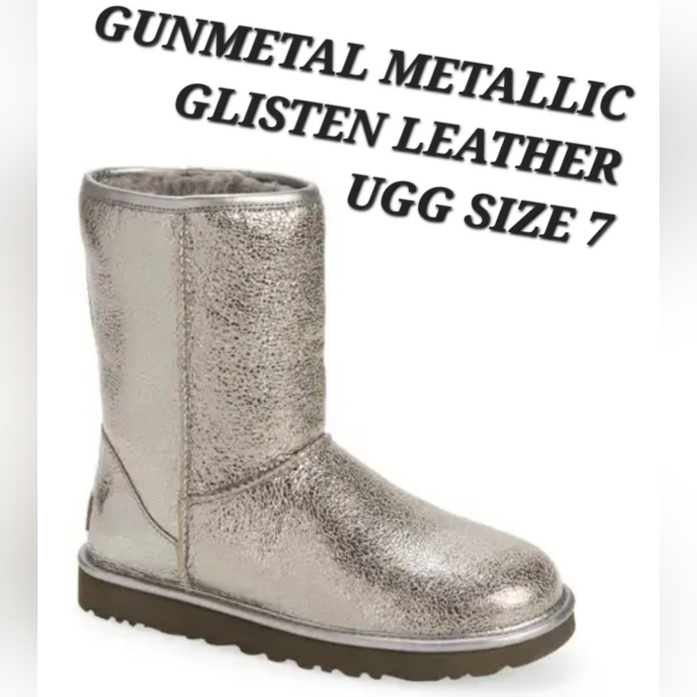 WOMEN'S GUNMETAL METALLIC LEATHER CLASSIC UGGS (SIZE 7)